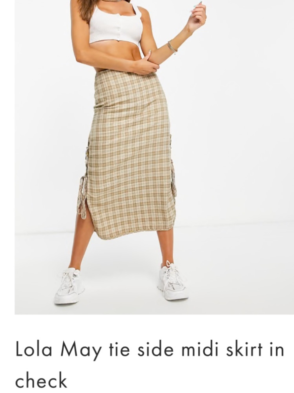 Lola May Plaid Tie-Side Midi Skirt in Brown - Picture 1 of 8